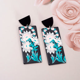 Black Acrylic Flower Earrings