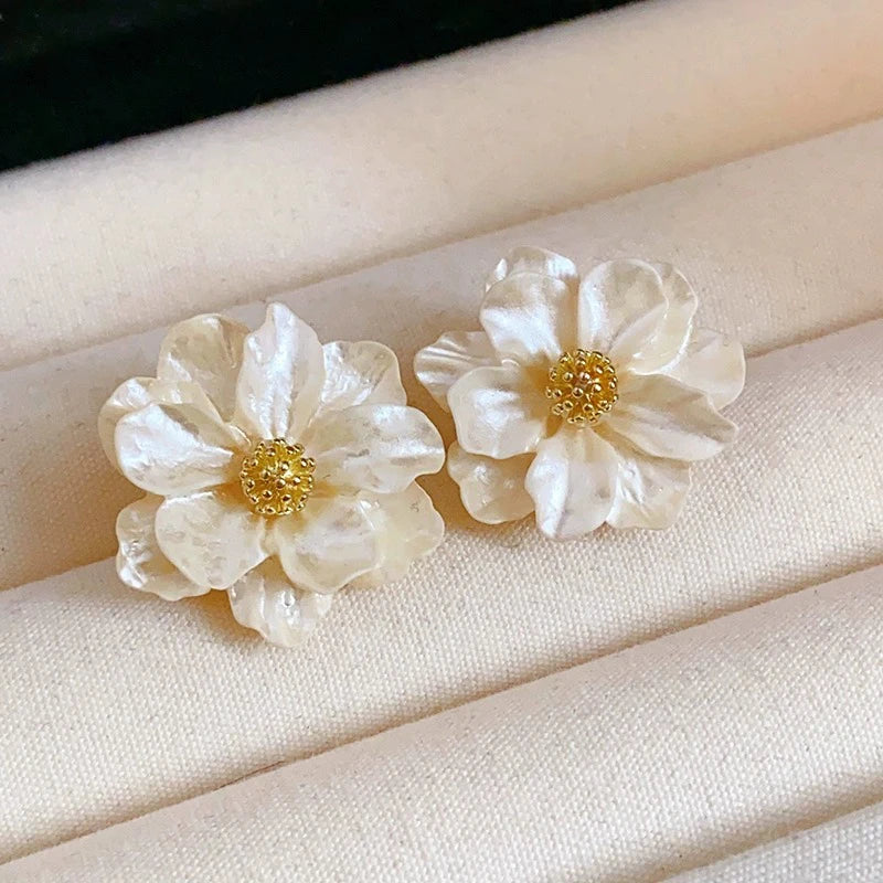 White Camellia Flower Studs
