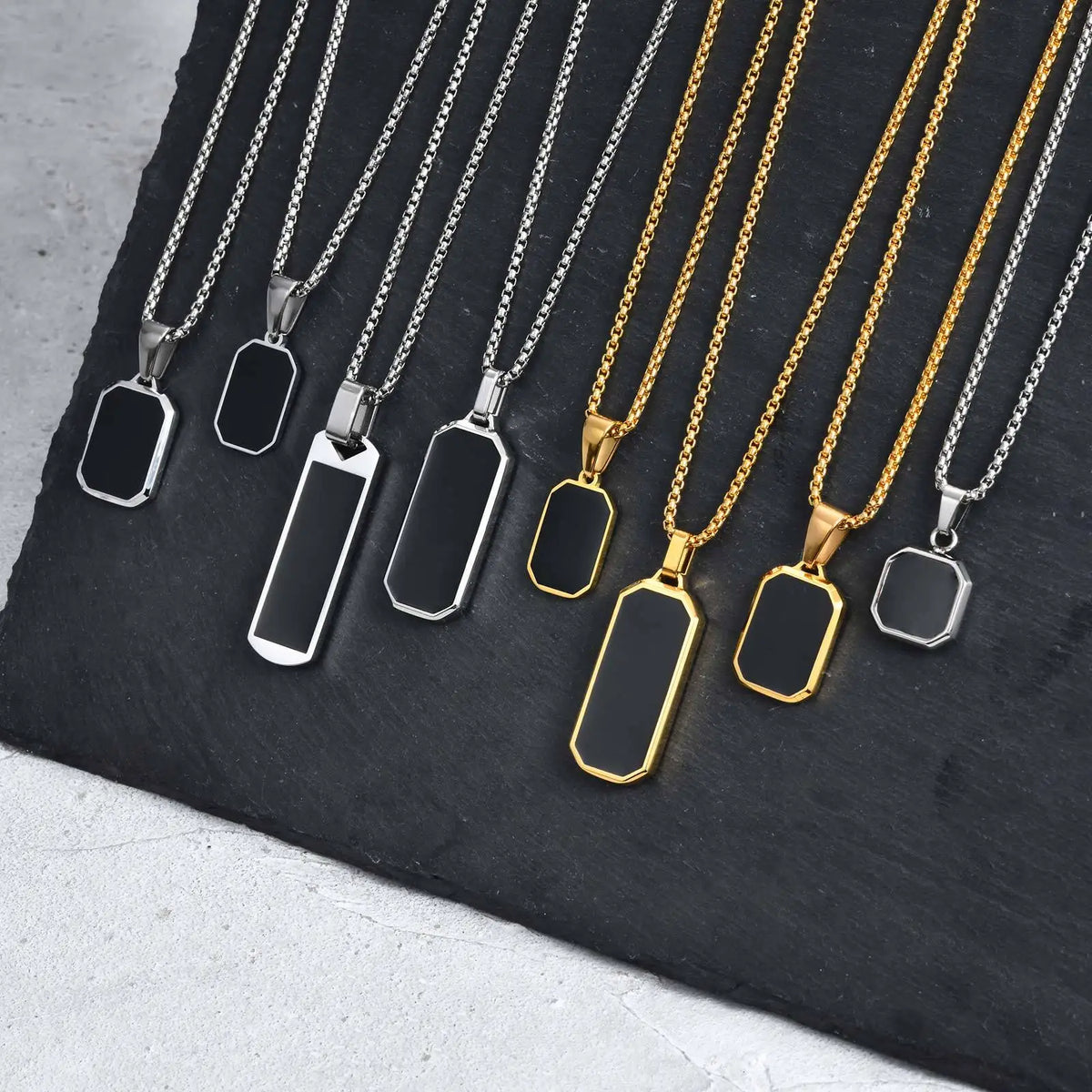 Black Enamel Square Necklace