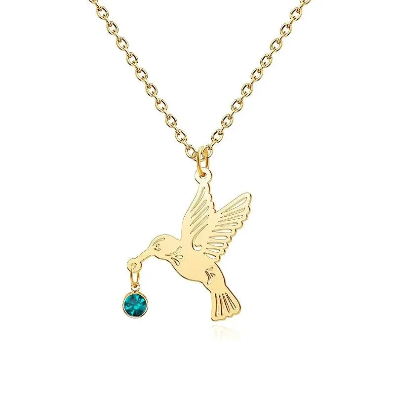 Birthstone Hummingbird Pendant Necklace