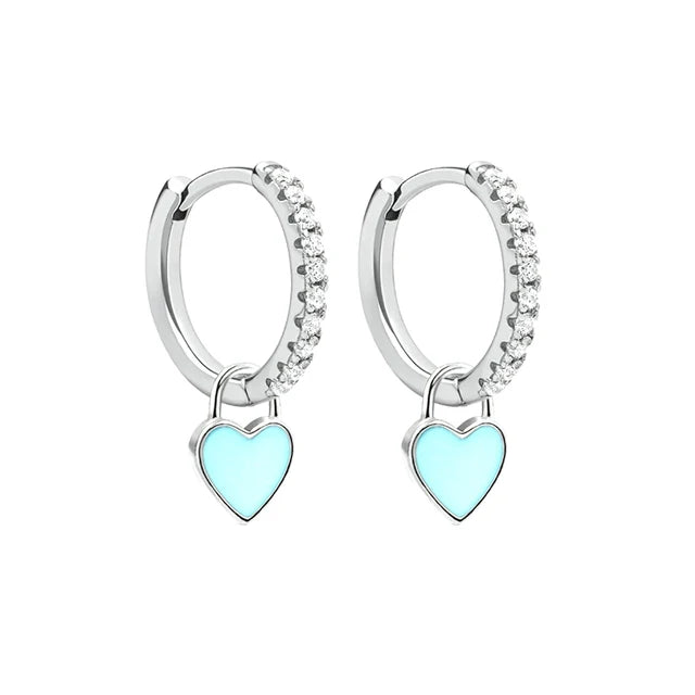 Enamel Heart Charm Hoops