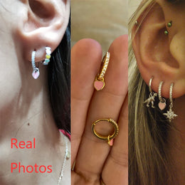 Enamel Heart Charm Hoops