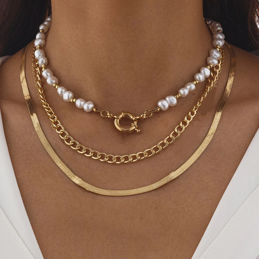 Layered Pearl Heart Necklace