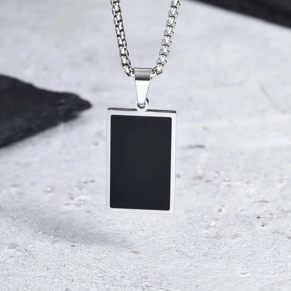 Black Enamel Square Necklace