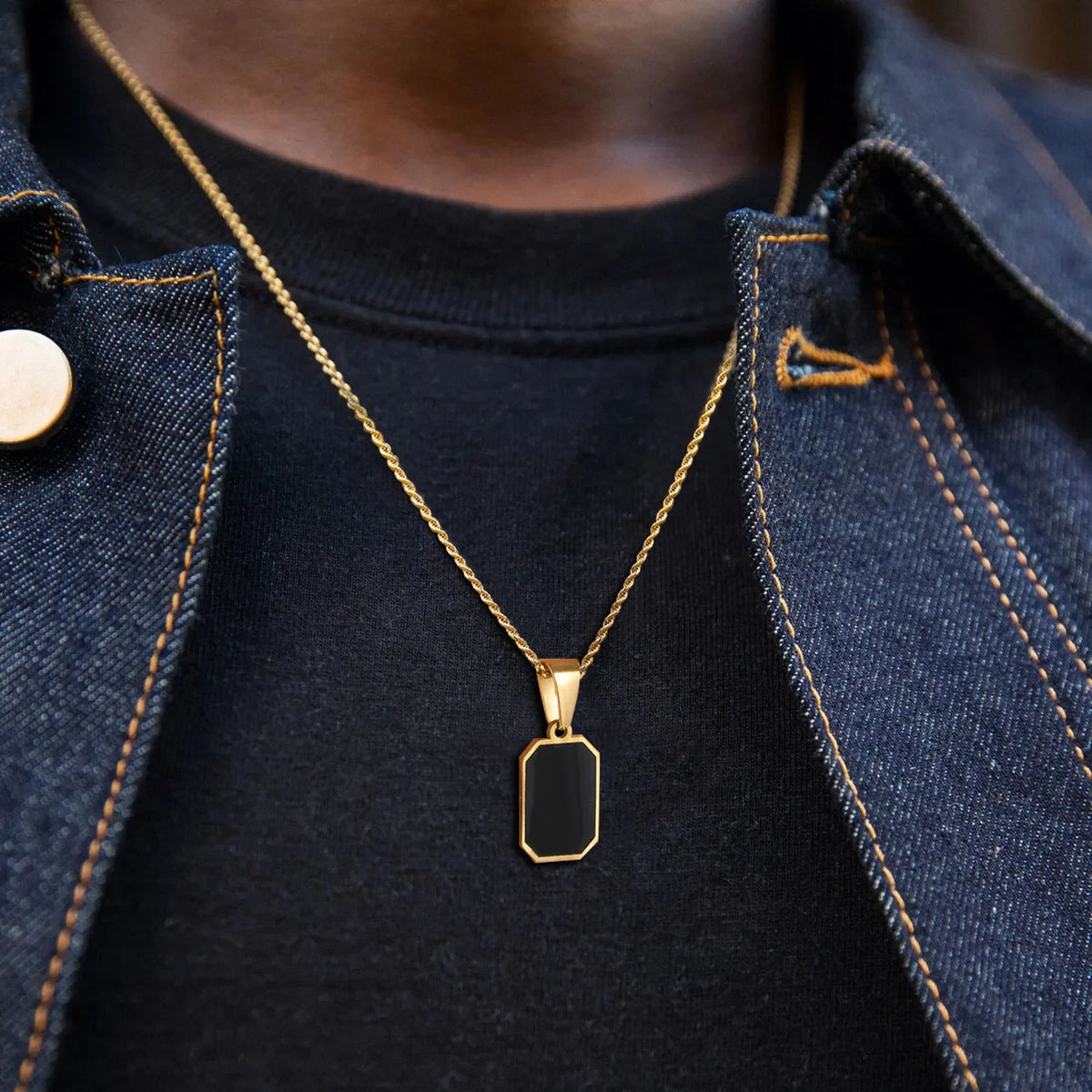 Black Enamel Square Necklace
