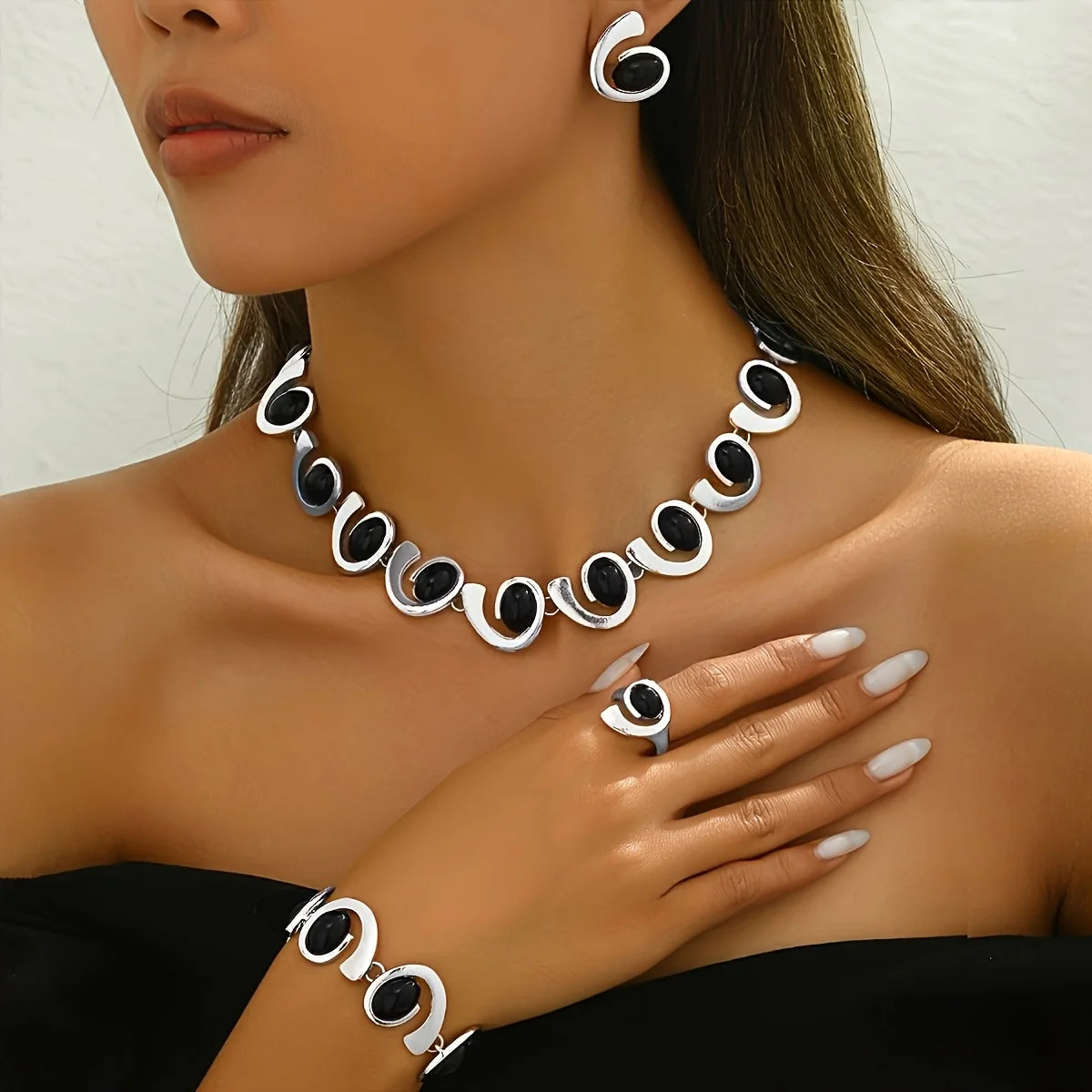 Geometric Black Jewelry Set