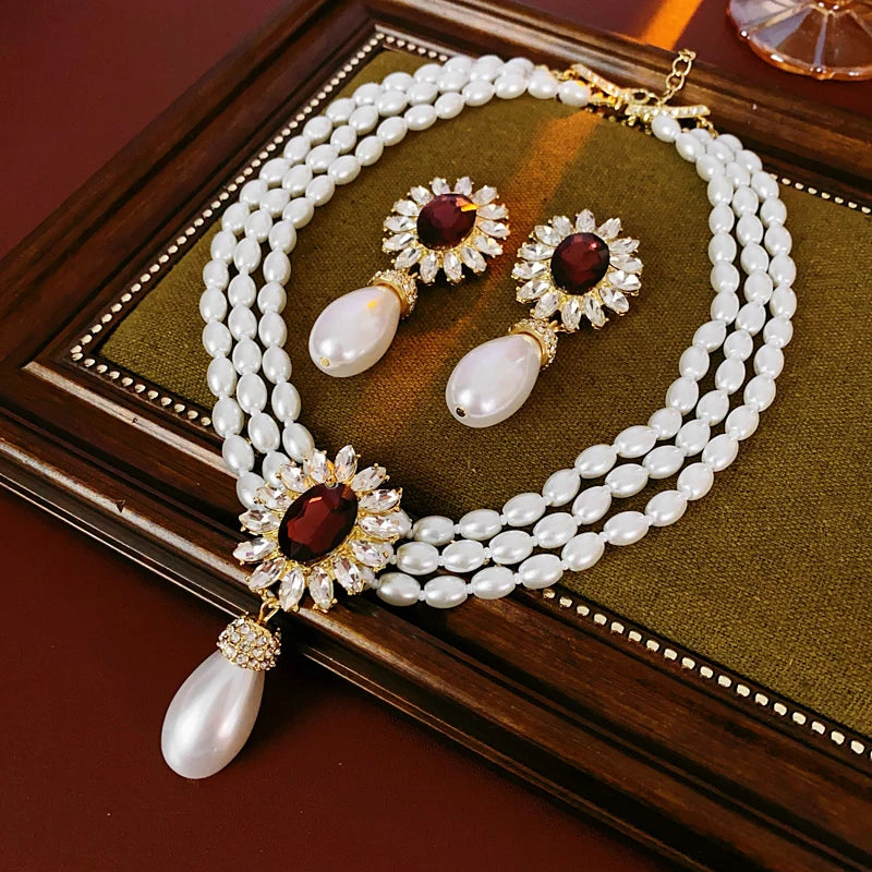 Floral Rhinestone Pearl Set