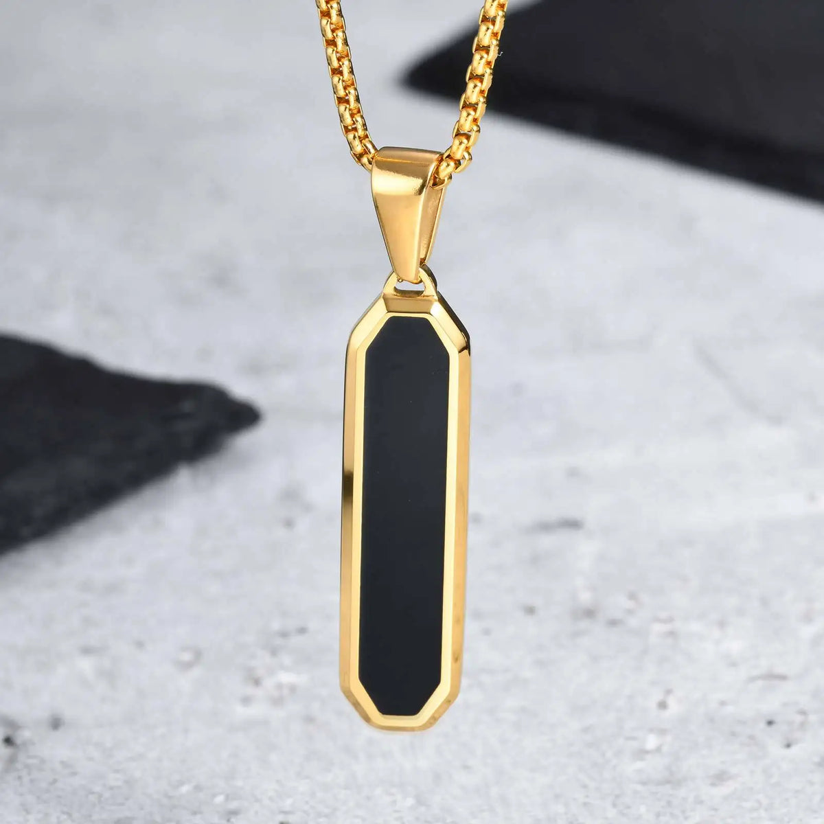 Black Enamel Square Necklace