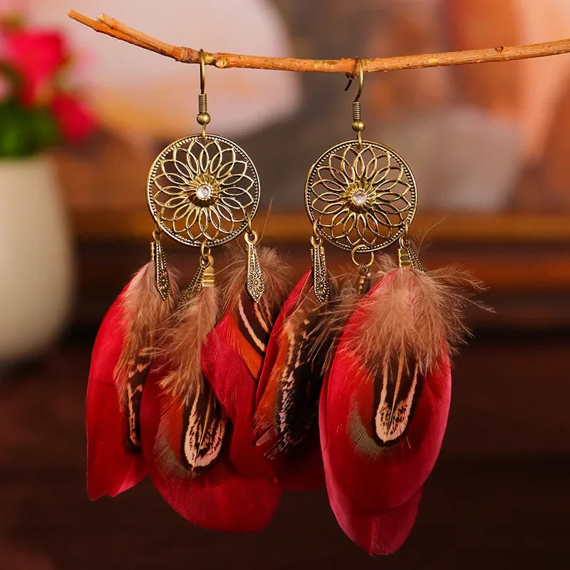 Bohemian Feather Tassel Earrings