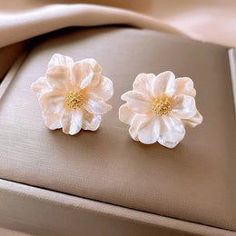 White Camellia Flower Studs