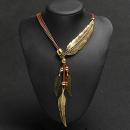 Bohemian Feather Pendant Necklace