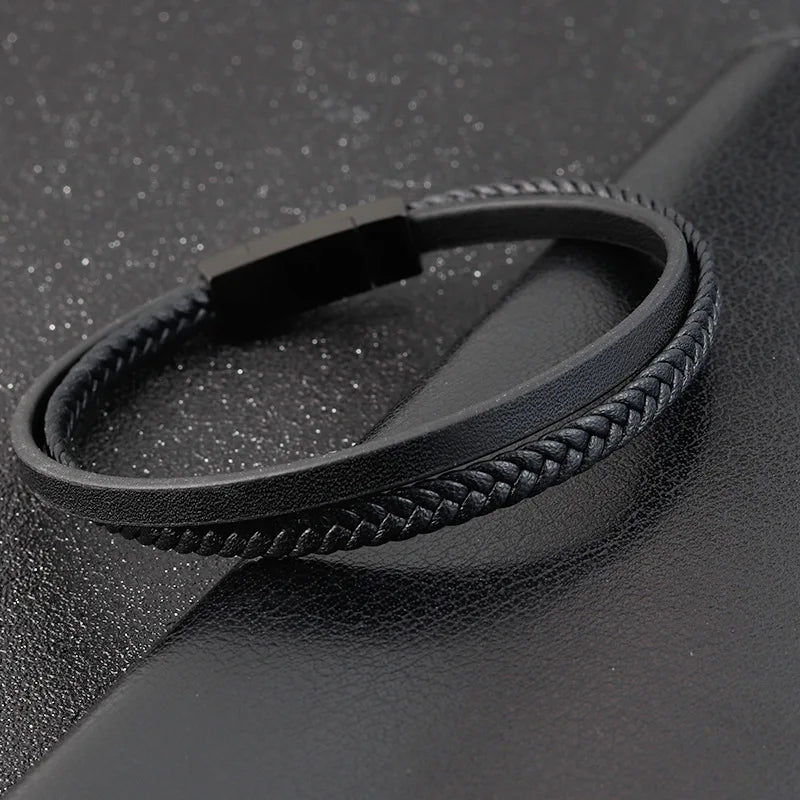 Black Braided Leather Bracelet