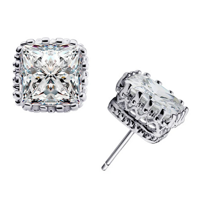 Square Zircon Silver Earrings