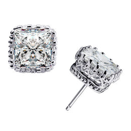 Square Zircon Silver Earrings