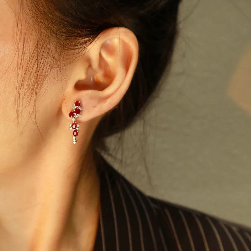 Ruby Tassel Silver Earrings