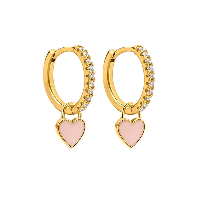 Enamel Heart Charm Hoops