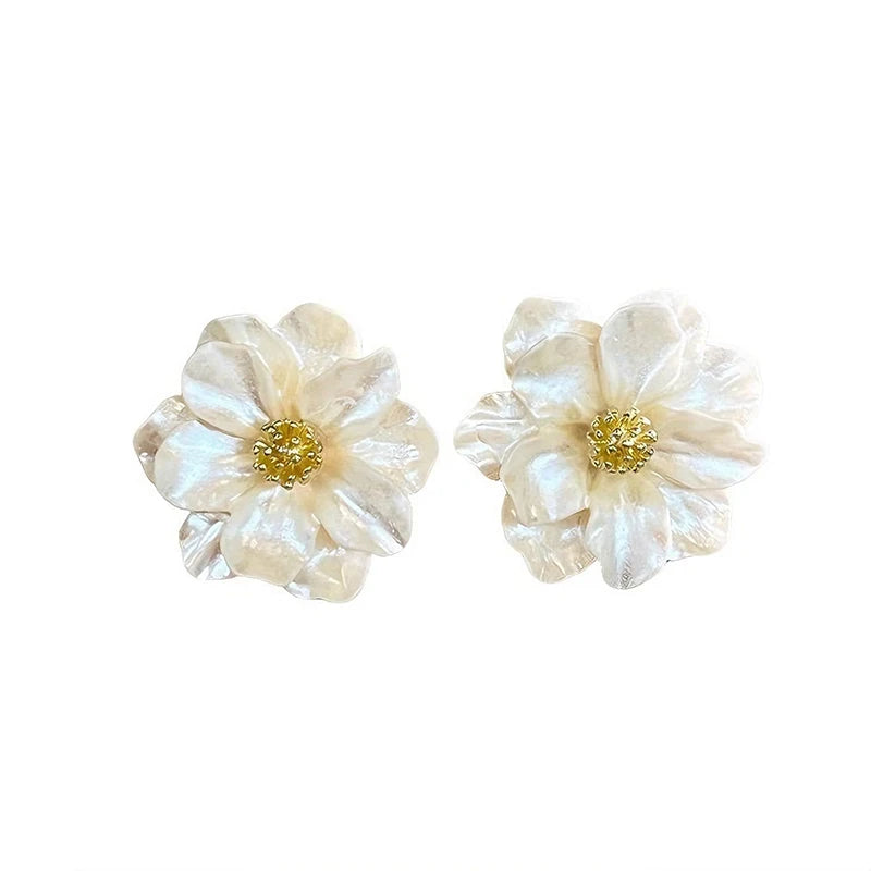 White Camellia Flower Studs