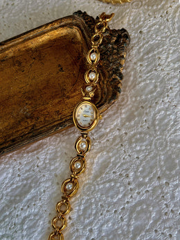 Pearl Oval Rhinestone Watch