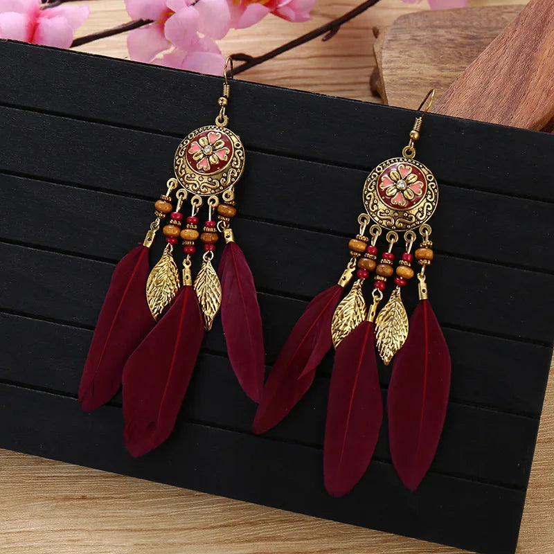 Bohemian Feather Tassel Earrings