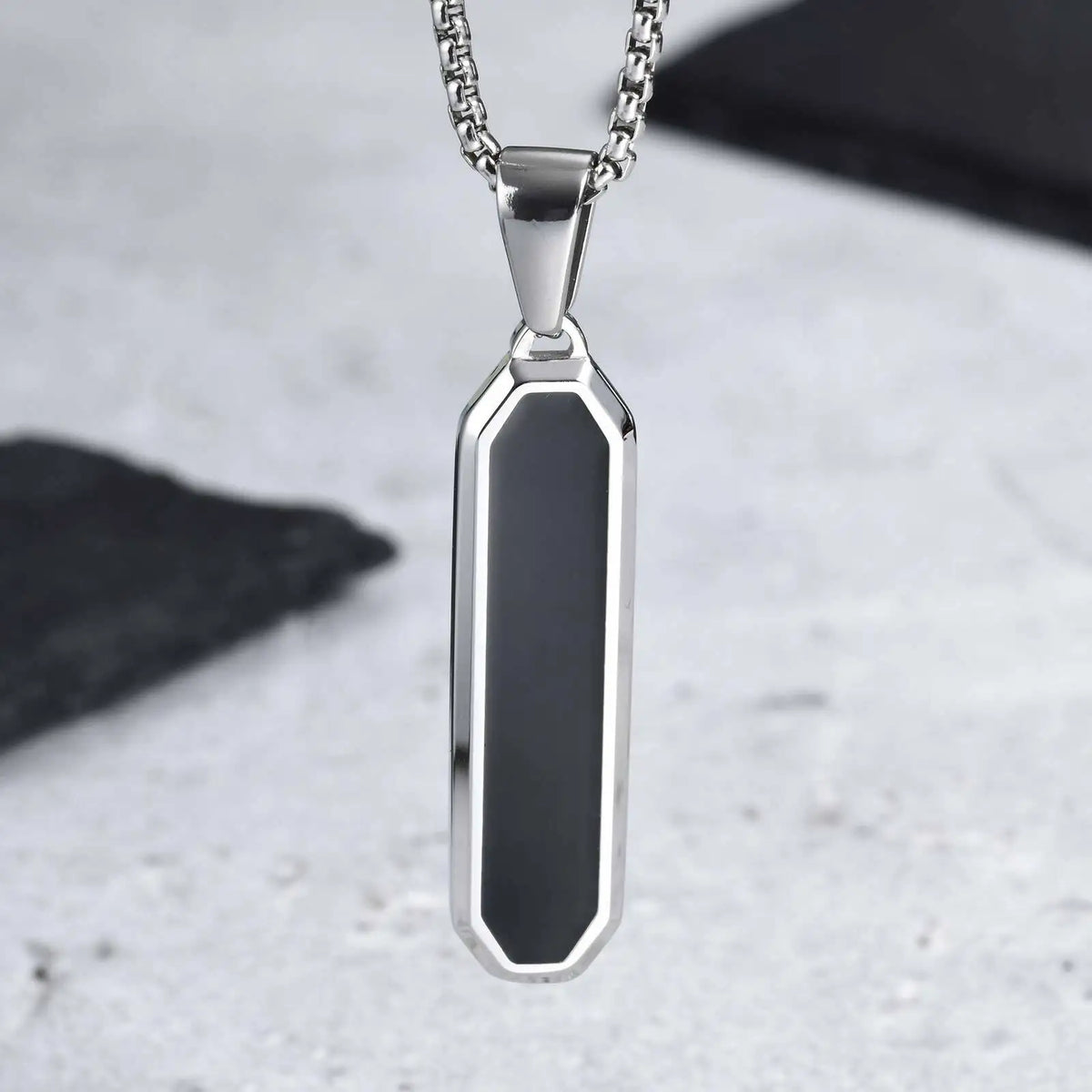 Black Enamel Square Necklace