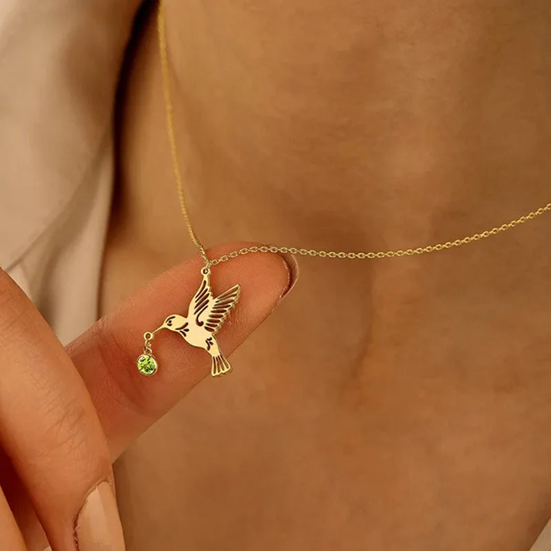 Birthstone Hummingbird Pendant Necklace