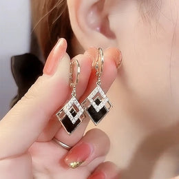 Black Rhombus Rhinestone Drops