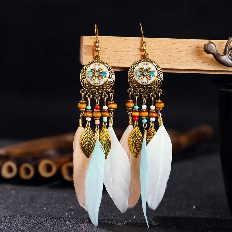 Bohemian Feather Tassel Earrings