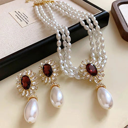 Floral Rhinestone Pearl Set