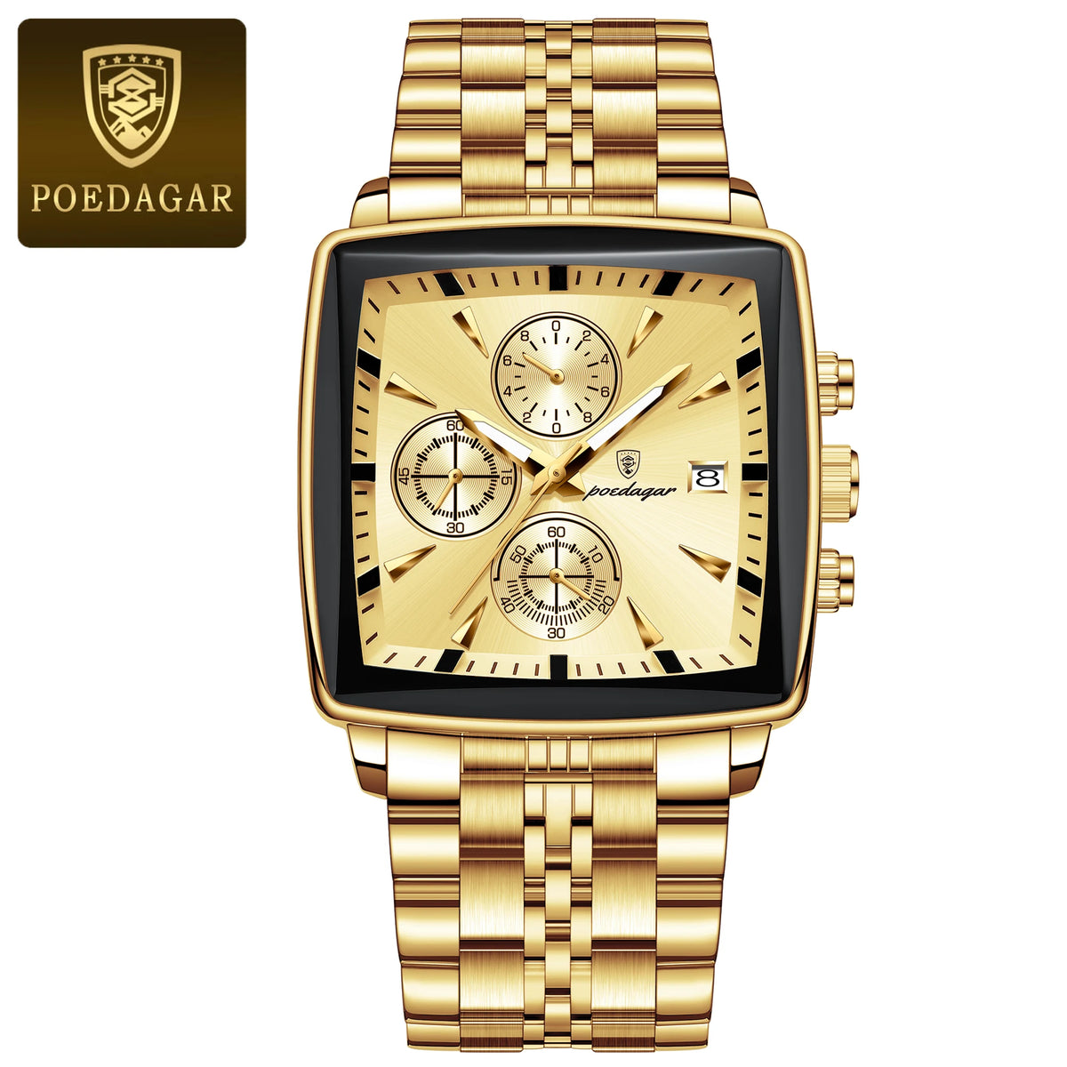 POEDAGAR Square Chronograph Watch