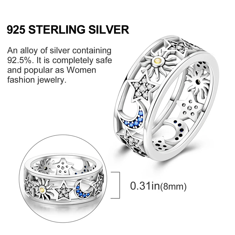 Blue Zircon Moon Ring