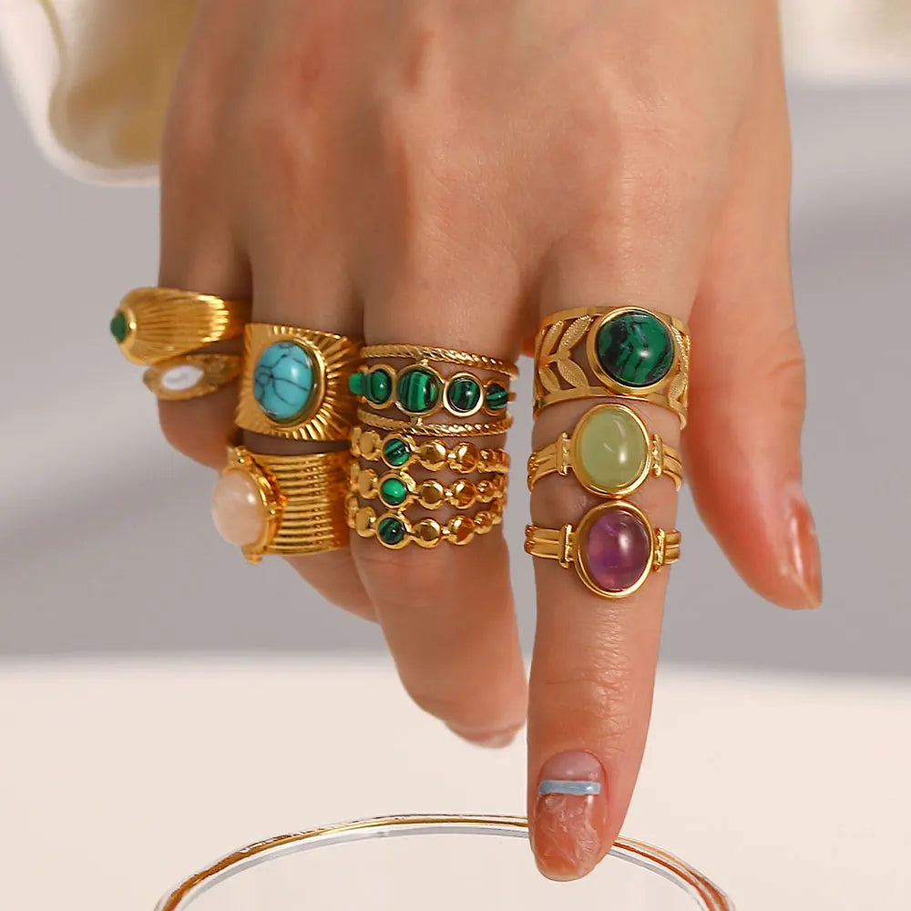 Natural Stone Steel Ring