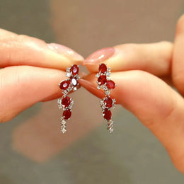 Ruby Tassel Silver Earrings