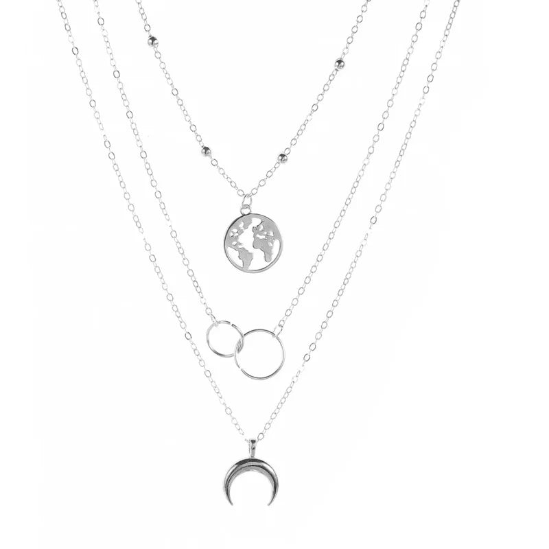 Moon World Map Necklace