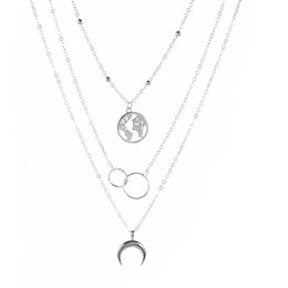 Moon World Map Necklace