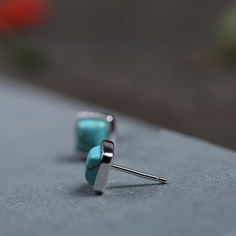 Geometric Turquoise Silver Studs