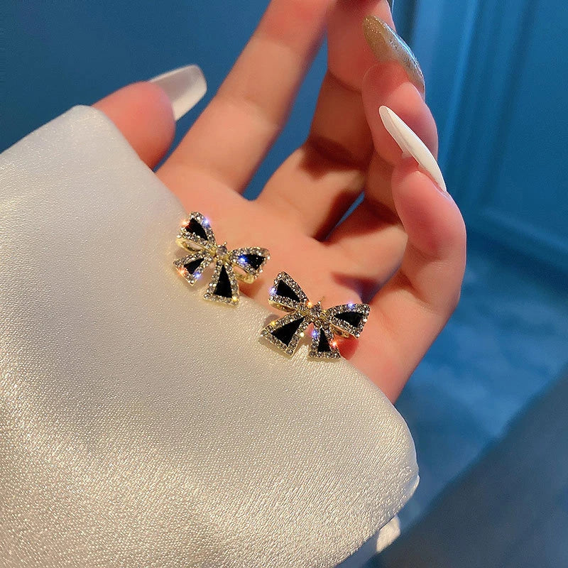 Rhinestone Bow Stud Earrings