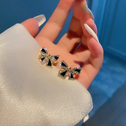 Rhinestone Bow Stud Earrings