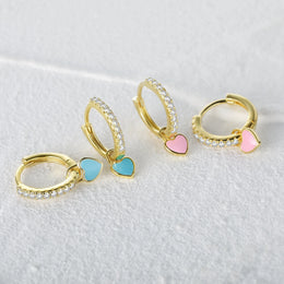 Enamel Heart Charm Hoops