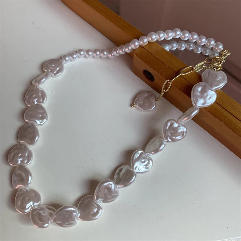 Layered Pearl Heart Necklace