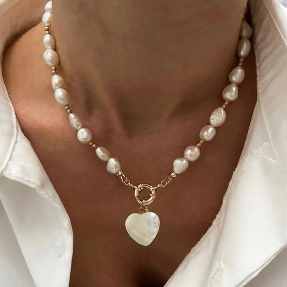 Layered Pearl Heart Necklace