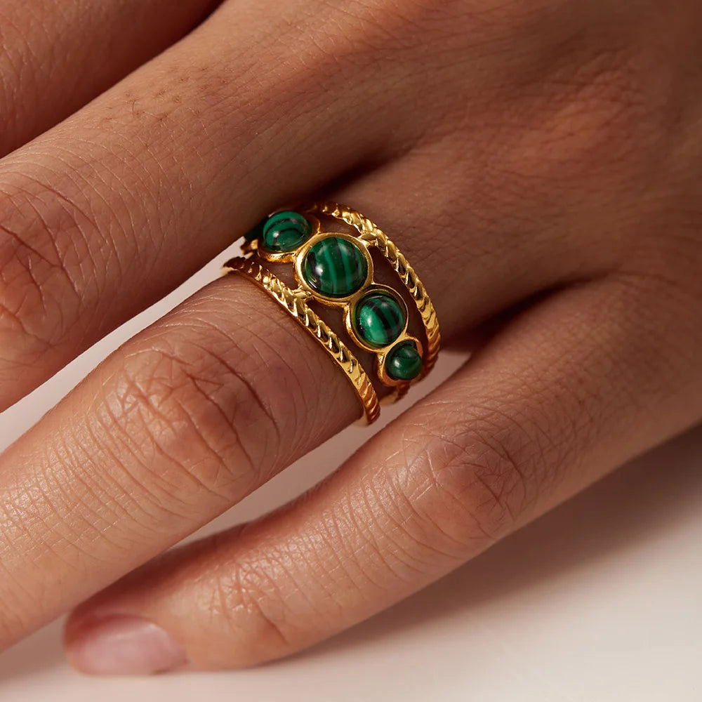 Natural Stone Steel Ring