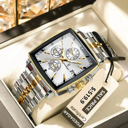 POEDAGAR Square Chronograph Watch