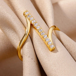 Geometric Zircon Open Ring