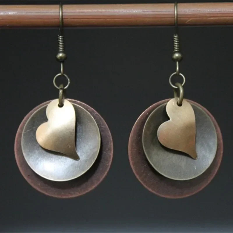 Bronze Carved Layered Earrings