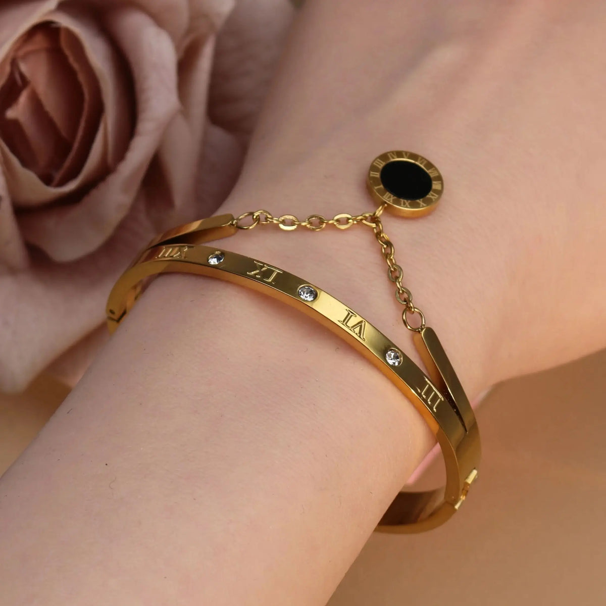 Roman Crystal Steel Bangle