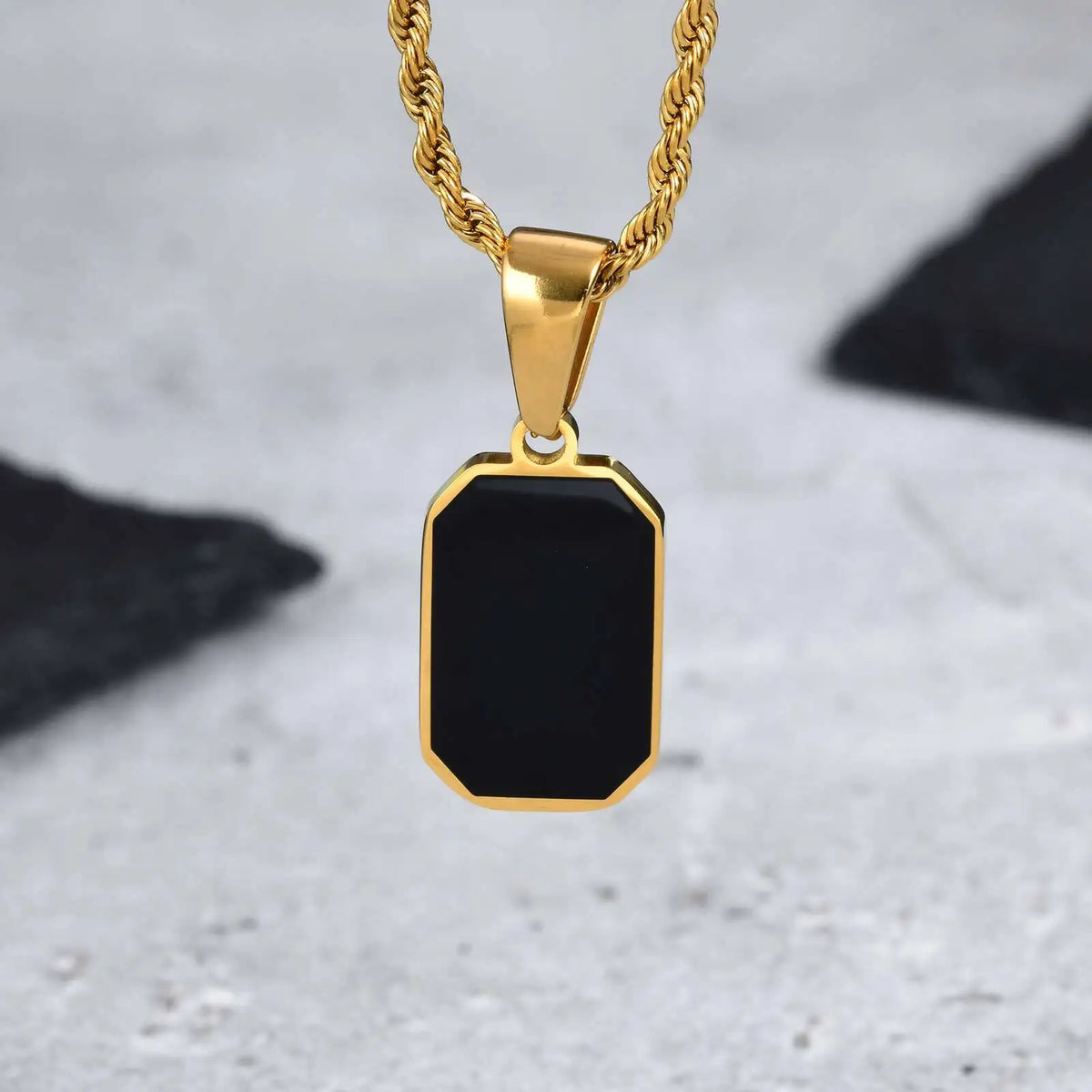 Black Enamel Square Necklace