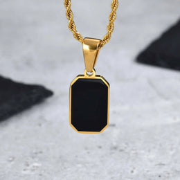 Black Enamel Square Necklace