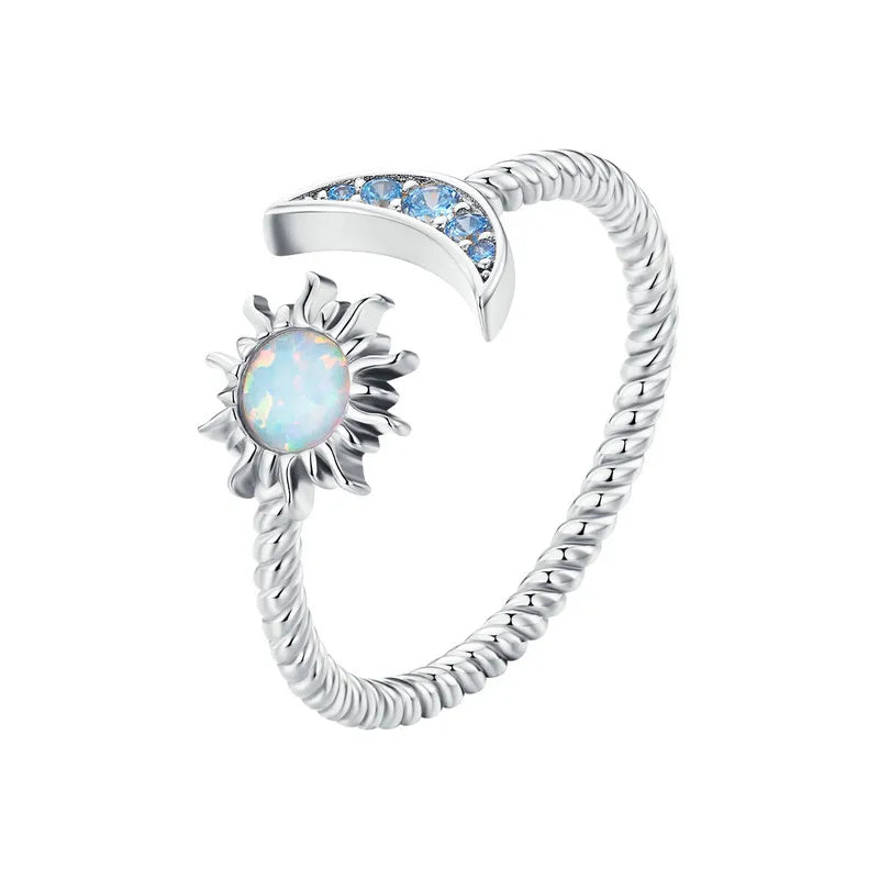 Blue Opal Moon Ring