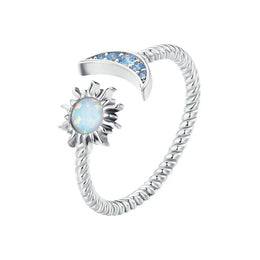 Blue Opal Moon Ring