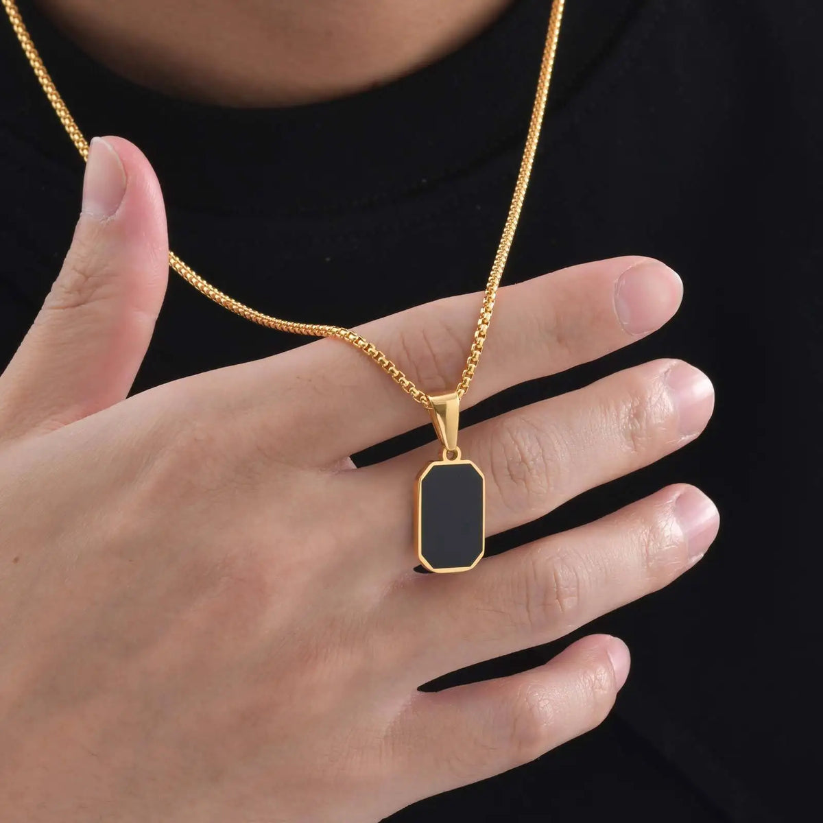 Black Enamel Square Necklace